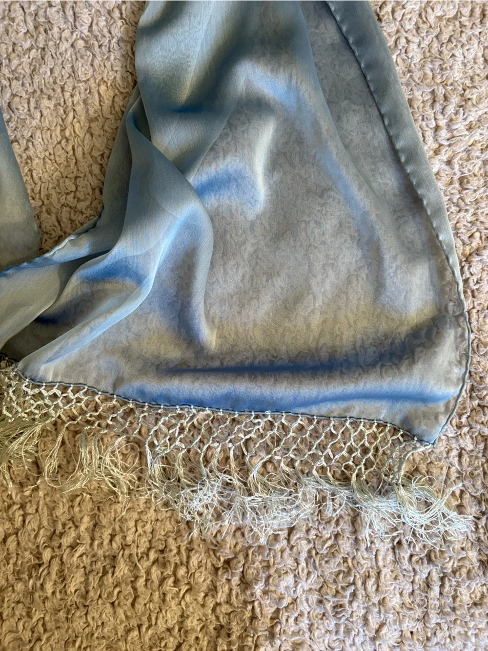 Light Blue Sheer Scarf with Fringe